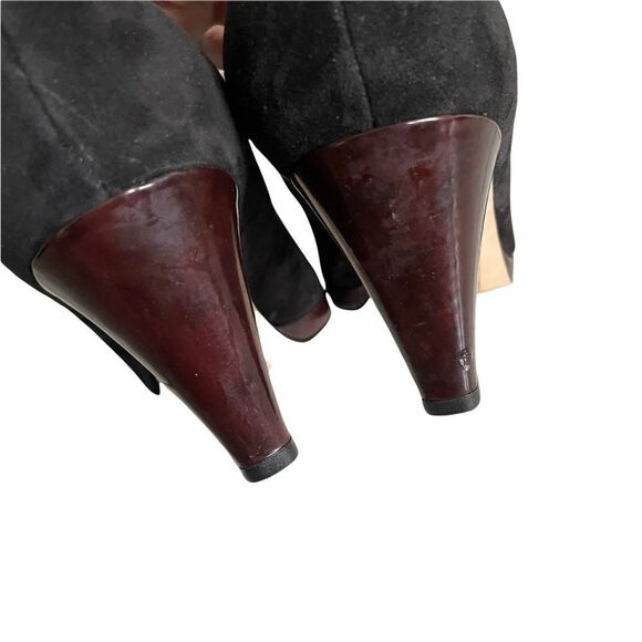 𝅺BROWNS SHOES Suede Slip On Almond Toe Pump Heels Platform Black - Picture 8 of 12